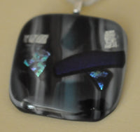 Dichroic on Black and Grey Striped Square Fused Glass Pendant