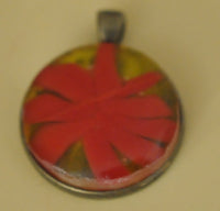 Round Red and Clear Fused Glass on Bronze Pendant