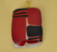 Red, Black and White Patterned Rectangular Fused Glass Pendant