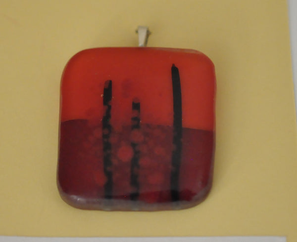 Two Tone Red and Black Fused Glass Pendant