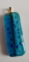 Blue on Turquoise Textured Fused Glass Pendant
