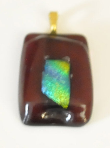 Dichroic on Purple Rectangular Fused Glass Pendant