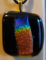 Dichroic on Dark Blue Square Fused Glass Pendant