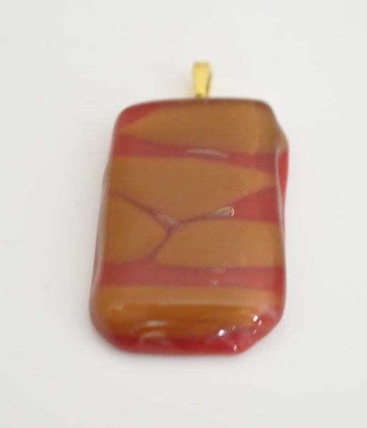 Red and Brown Geometric Rectangular Fused Glass Pendant