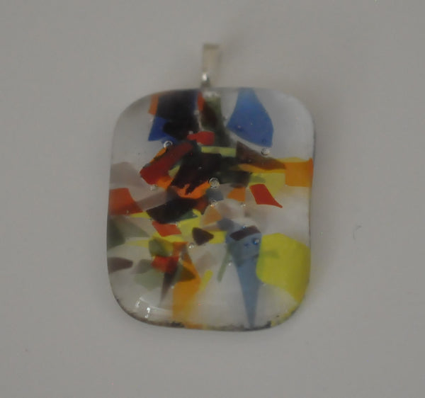 Multicoloured and Clear Rectangular Fused Glass Pendant