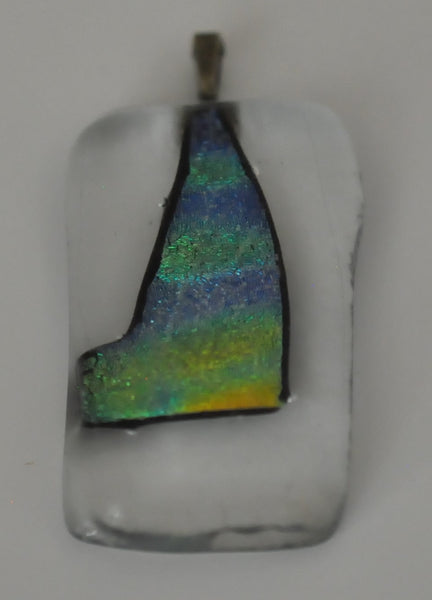 Dichroic on Clear Rectangular Fused Glass Pendant