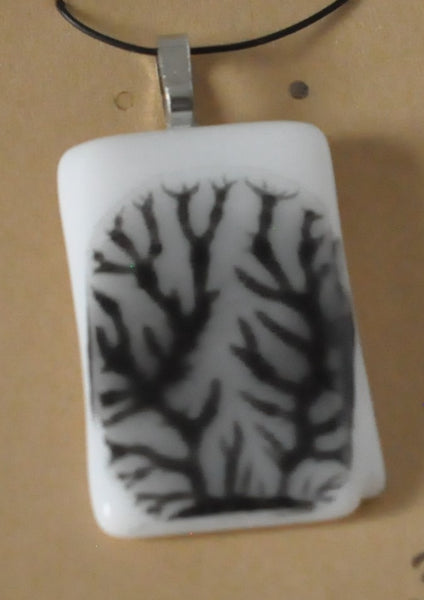 Black Coral on White Fused Glass Pendant