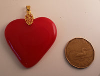 Red Heart Fused Glass Pendant with fancy bale