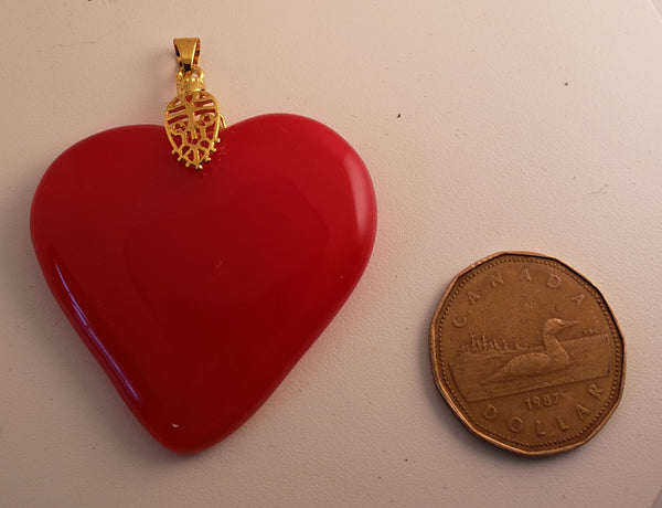 Red Heart Fused Glass Pendant with fancy bale