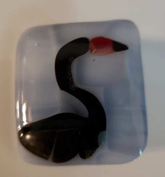 Black Swan on Blue Fused Glass Pin