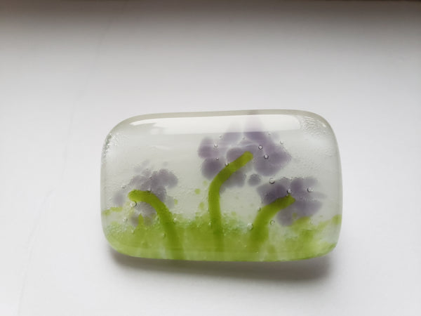 Purple Flowers Fused Glass Pin