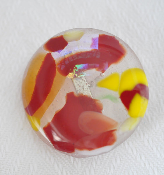 Red, Yellow and Clear Round Fused Glass Pin