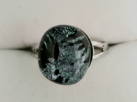 Silvery Dichroic and Black Fused Glass Ring