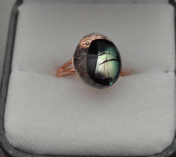 Silver and Black Dichroic on Clear Fused Glass Ring