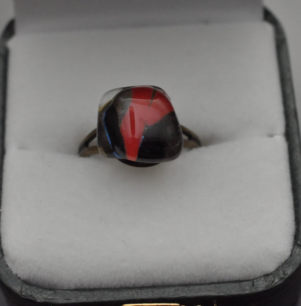 Red and Black Fused Glass Ring