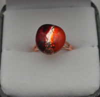 Red, Clear, Orange Striped Fused Glass Ring