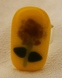 Flower on Light Orange Rectangular Fused Glass Ring