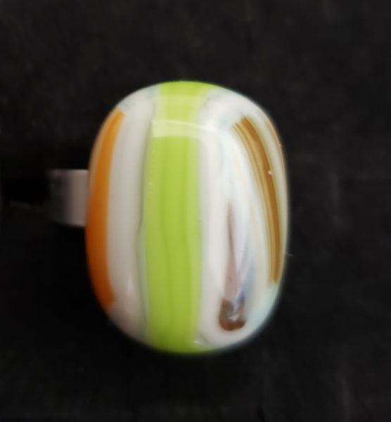 Multiple Coloured Stripes Fused Glass Ring