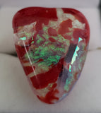 Turquoise Dichroic in Red and Clear Triangular Fused Glass Ring