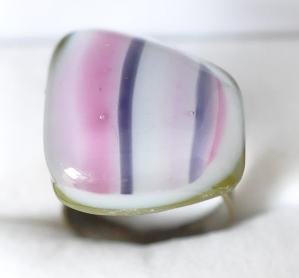 Pink, Purple and White Stripe Fused Glass Ring
