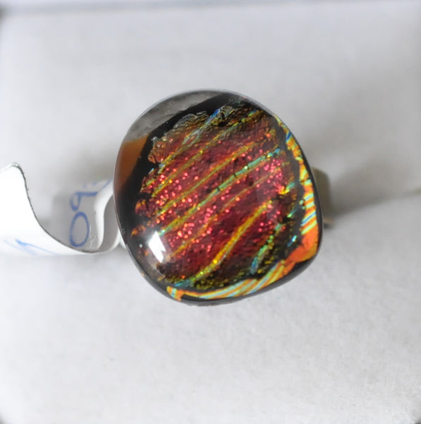 Pink and Gold Dichroic Fused Glass Ring