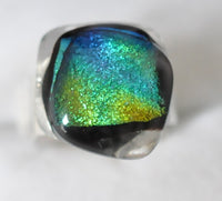 Blue, Green, Purple, Yellow Dichroic Fused Glass Ring