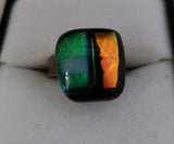 Green and Orange Dichroic Fused Glass Ring