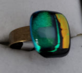 Green and Orange Dichroic Fused Glass Ring