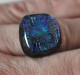 Blue and Purple Dichroic Fused Glass Ring on Thick Stainless Steel Band