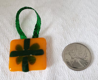 Light Orange Present with Green Bow Christmas Ornament