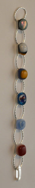 Multicolour Fused Glass Oval Chain Silver Plated Bracelet